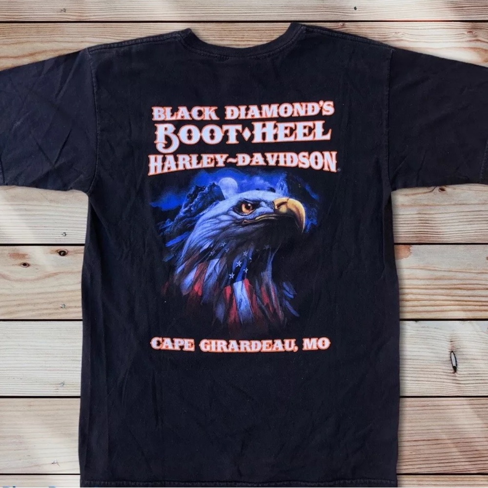 Vintage Y2K Harley Davidson Boot Heel Double Sided Shirt Sz M EUC